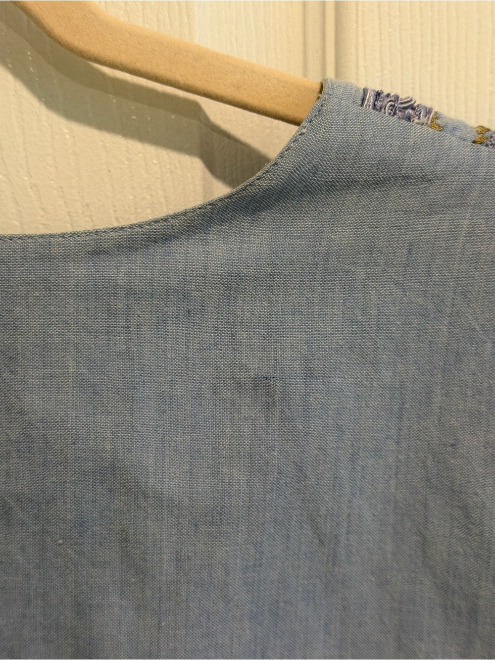 Light Blue Embroidered Floral Patchwork Button Front Vest - Picture 7 of 8